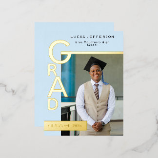 Modern Cool Blue Graduation Party Invitation Gold Folie Einladungspostkarte