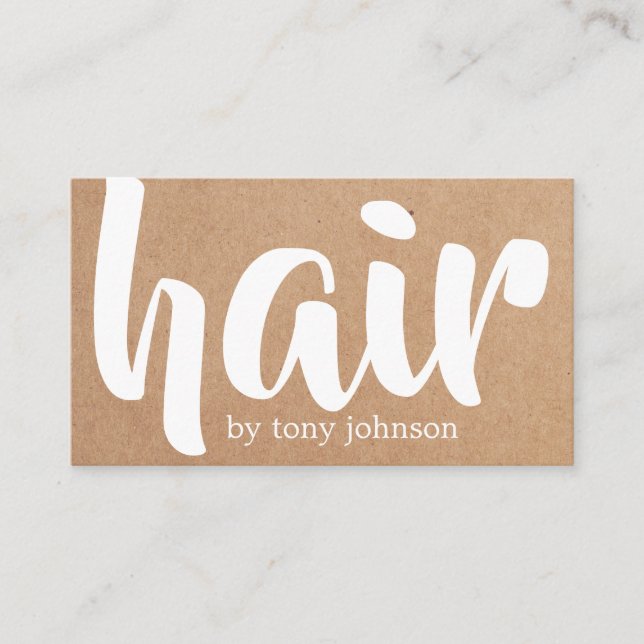 Modern Cool Bold Printed Kraft White Hair Stylist Visitenkarte (Vorderseite)