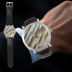 Modern, cool, chic, silber-gold gestreiftes Muster Armbanduhr
