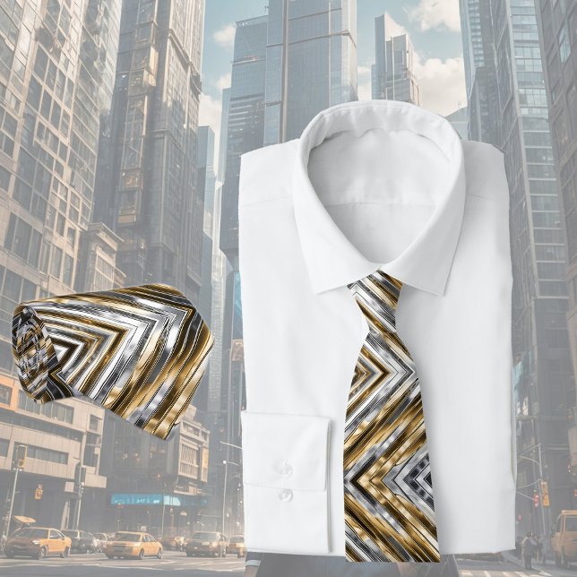 Modern, cool, chic, silber-gold gestreiftes Muster Krawatte (Von Creator hochgeladen)