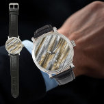 Modern, cool, chic, silver and gold stripe pattern armbanduhr<br><div class="desc">Modern,  cool,  chic striped pattern in silver,  gold,  and black. This watch is a great gift for him!</div>