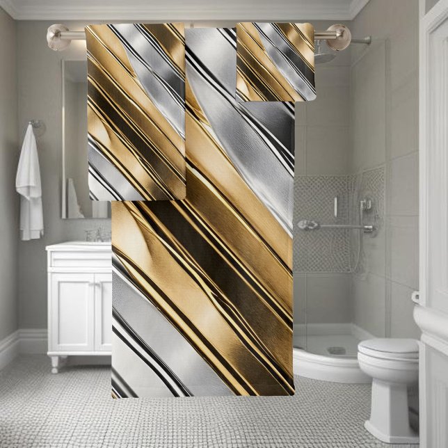 Modern, cool, chic, silver and gold stripe pattern badhandtuch set (Von Creator hochgeladen)