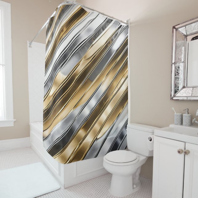 Modern, cool, chic, silver and gold stripe pattern duschvorhang (Beispiel)