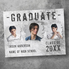 Modern Cool Grunge 3 Photo Graduate Announcement Postkarte