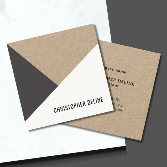 Modern Cool Kraft Paper Grey White Geometric Quadratische Visitenkarte (Von Creator hochgeladen)