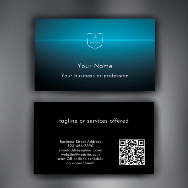Modern Cool Logo QR Code Technology Professional Visitenkarte (Personalize these cool blue light burst professional business card template. Add logo & QR code.
)