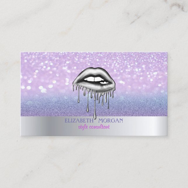 Modern Cooler Glitzer Bokeh Ombre Lips Business Ca Visitenkarte (Vorderseite)