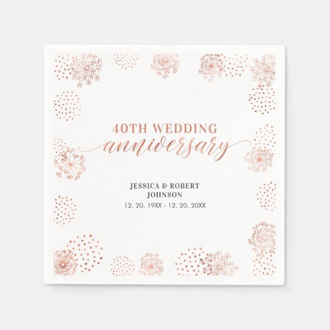 Modern Copper Red 40. Hochzeitsszenario-Party Serviette (Vorderseite)