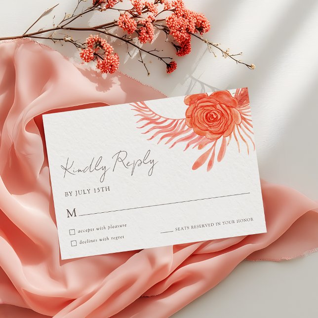 Modern Coral Floral  Wedding RSVP Card Karte (Von Creator hochgeladen)