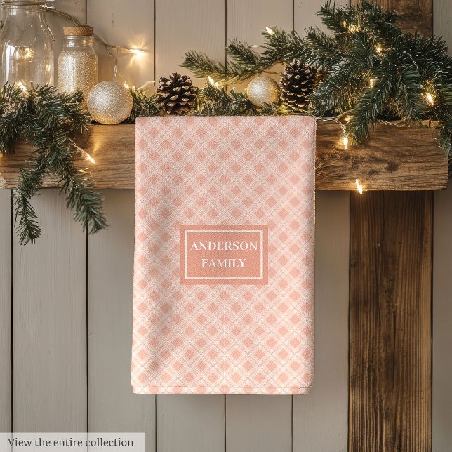 Modern Coral Kitchen Towel Personalized Plaid Gift Geschirrtuch (Modern Coral Kitchen Towel Personalized Plaid Gift)