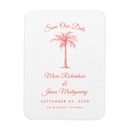 Modern Coral Palm Tree Beach Hochzeit Save the Dat Magnet