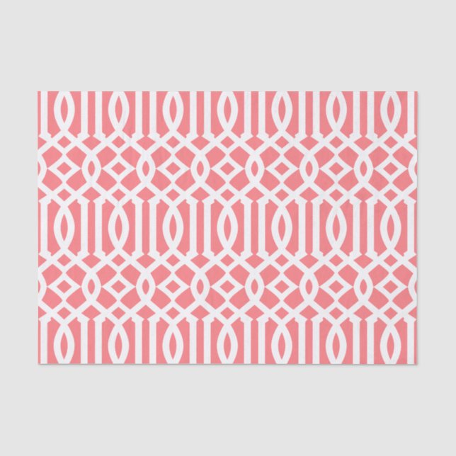 Modern Coral Pink marokkanische Trellis Muster Seidenpapier (Vorderseite)