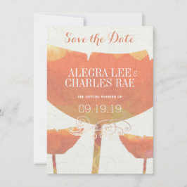 Modern Coral Poppy Wedding Save the Date Einladung