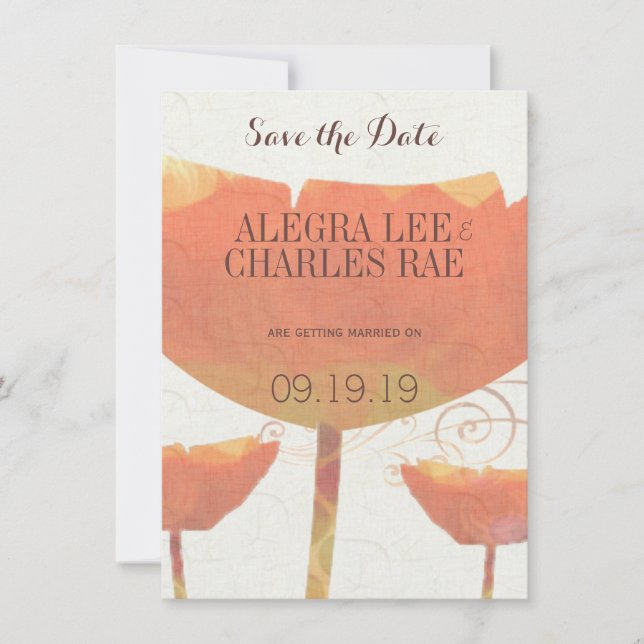 Modern Coral Poppy Wedding Save the Date Einladung (Vorderseite)