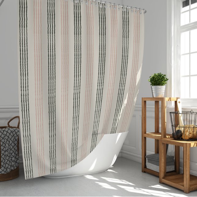 Modern Coral Preach Sage Green Stripe Boho Duschvorhang (Modern Coral Preach Sage Green Stripe Boho Shower Curtain)