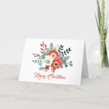 Modern Coral Red Floral Foliage Weihnachtsfeiertag