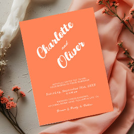Modern Coral Union Script Orange Wedding Einladung