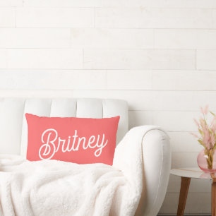 Modern Coral White Monogram und Name Lendenkissen
