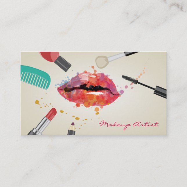 Modern Cosmetic farbenfrohe Lippen Makeup Artist Visitenkarte (Vorderseite)