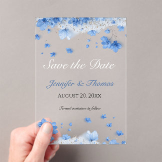 Modern Cottagecore Soft Blue Wildflowers Wedding Acryleinladungen