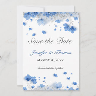 Modern Cottagecore Soft Blue Wildflowers Wedding Save The Date
