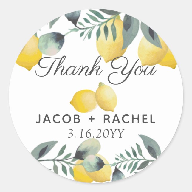 Modern Country Lemons Floral Boho Vielen Dank Runder Aufkleber (Vorderseite)