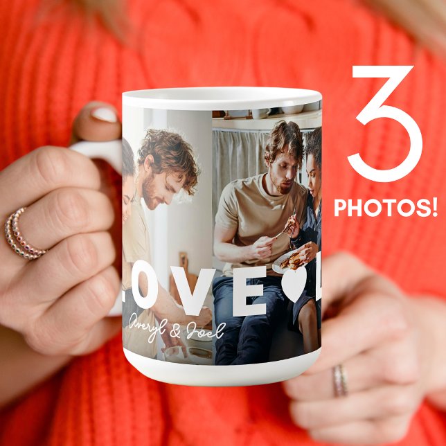 Modern Couple Liebe 3 Foto Collage Personalisiert Kaffeetasse (Von Creator hochgeladen)