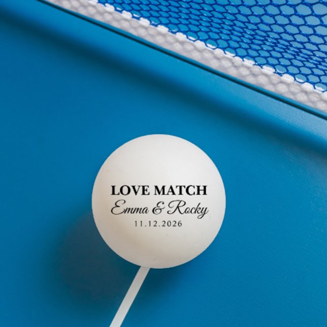 Modern Couple Love Match Black Color Text Tischtennisball (Modern wedding couple name date ping pong ball)