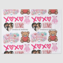 Modern Couple Name and Photo Valentines Day  Seidenpapier