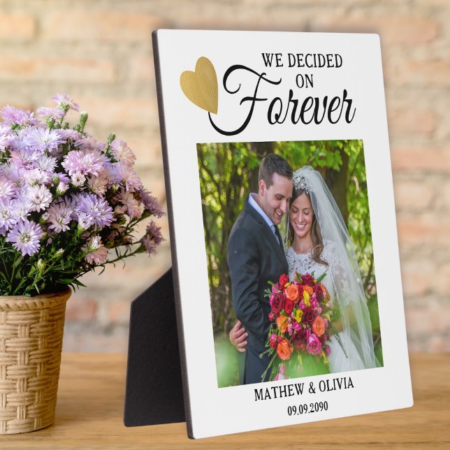 Modern Couple Wedding Foto Gold Heart Quote Fotoplatte (Modern Couple Wedding Photo Gold Heart Quote Plaque
)