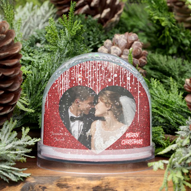 Modern Couples Photo, Red Merry Christmas Heart  (Hiver)