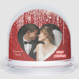 Modern Couples Photo, Red Merry Christmas Heart  Schneekugeln
