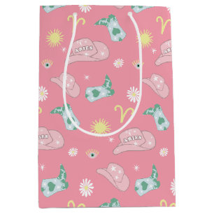 Modern Cowgirl Aries Zodiac Muster Pink Mittlere Geschenktüte