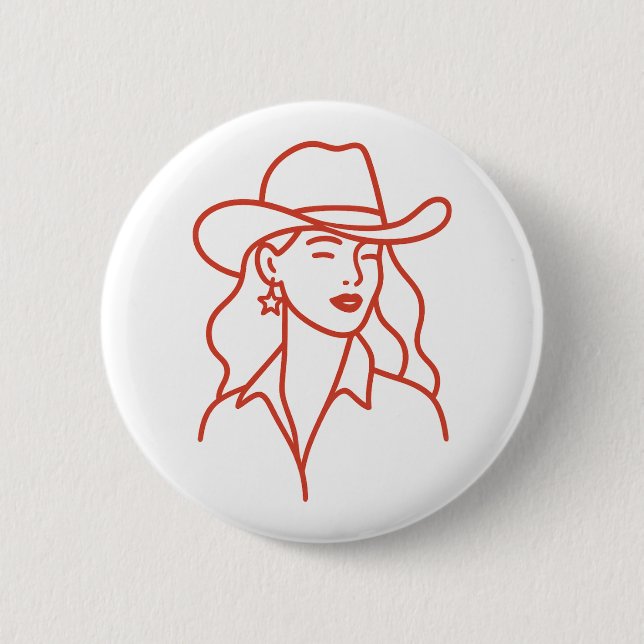 Modern Cowgirl Line Art Bachelorette Party Button (Vorderseite)
