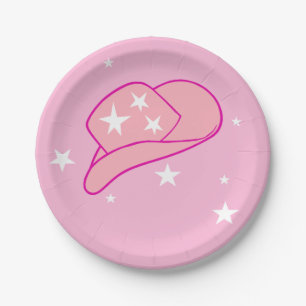 Modern Cowgirl Western Hat Pink Birthday Pappteller