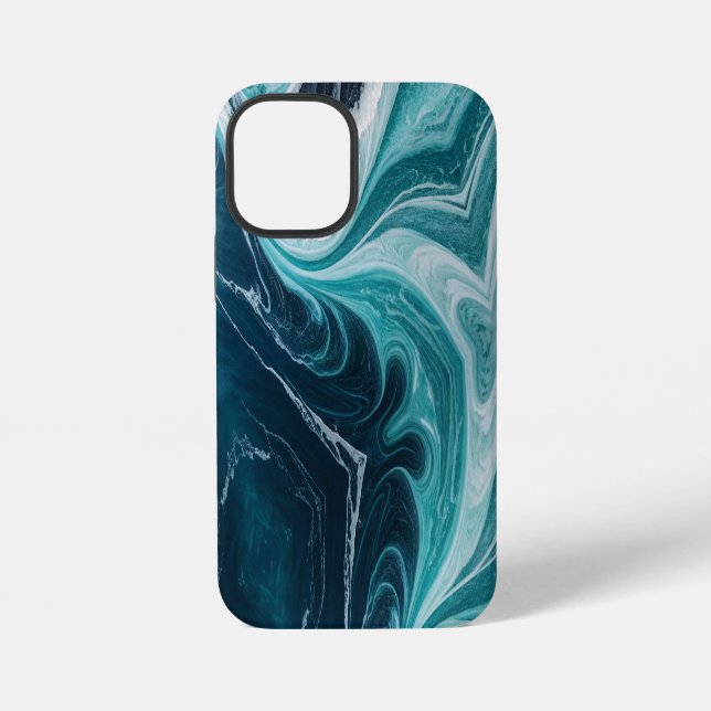 Modern Cracked Gold blue marble Stylist iPhone 12 Mini Hülle (Rückseite)