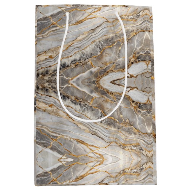 Modern Cracked Gold  marble Mittlere Geschenktüte (Vorderseite)
