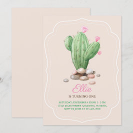Modern Cream Beige Cactus Birthday Party Einladung