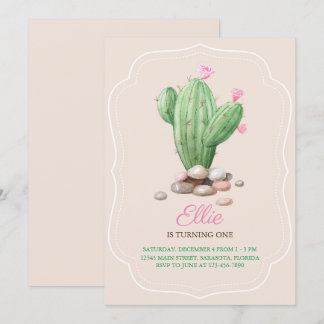 Modern Cream Beige Cactus Birthday Party Einladung