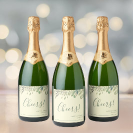 Modern Cream & Eucalyptus Wedding Sparkling Wine