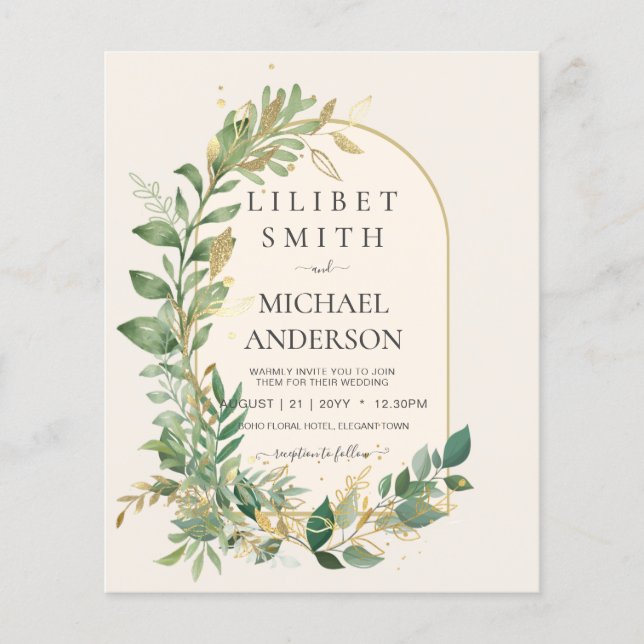 Modern Cream Gold Greenery Botanische Hochzeit Flyer (Vorne)
