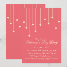 Modern Cream Hearts on Coral Red Valentines Party Einladung