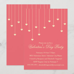 Modern Cream Hearts on Coral Red Valentines Party Einladung