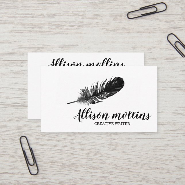 Modern Creative Writer Feather Logo Visitenkarte (Vorderseite/Rückseite Beispiel)