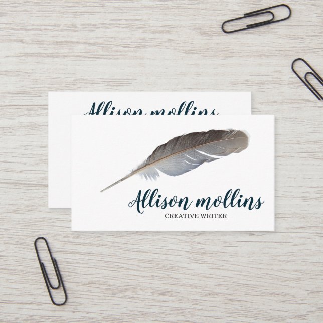 Modern Creative Writer Feather Logo Visitenkarte (Vorderseite/Rückseite Beispiel)