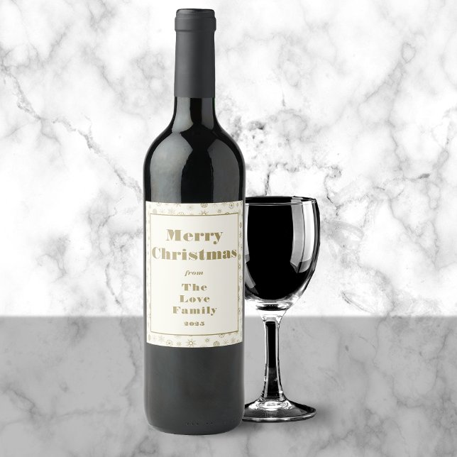 Modern Creme Corporate Merina Weihnachtsweinsiegel Weinetikett (Green & Gold Wine Label Cream)