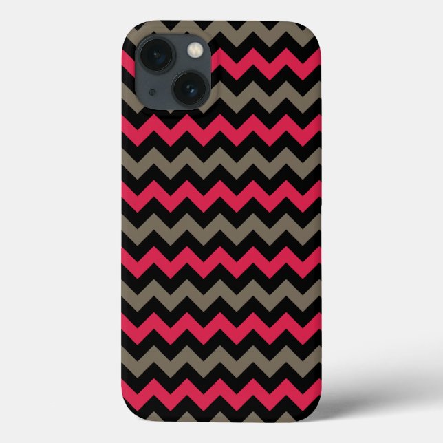 Modern Crimson Black Gray Zickzack Case-Mate iPhone Hülle (Rückseite)