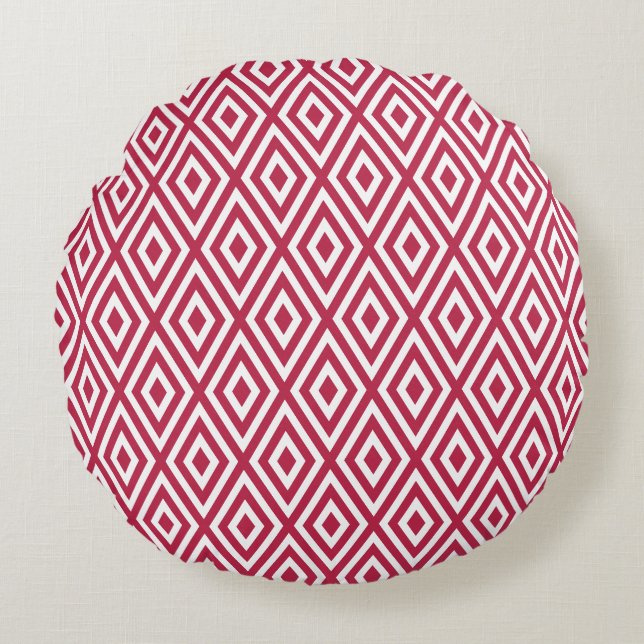 Modern Crimson Red Geometric Muster Rundes Kissen (Vorderseite)
