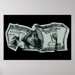 Modern Crumpled $ 100 Bill Design Poster