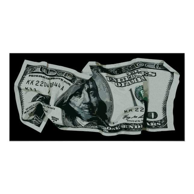 Modern Crumpled $ 100 Bill Design Poster (Vorderseite)